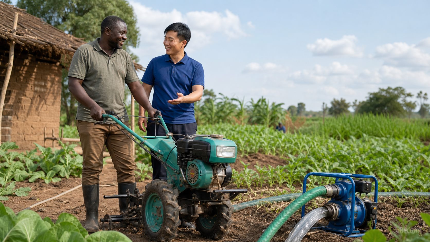 Modern tractor and agricultural machinery working on a productive farm